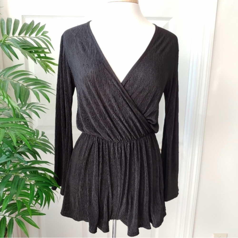 Black Stevie Nicks V-Cut Bell Sleeve Romper - Picture 2 of 2